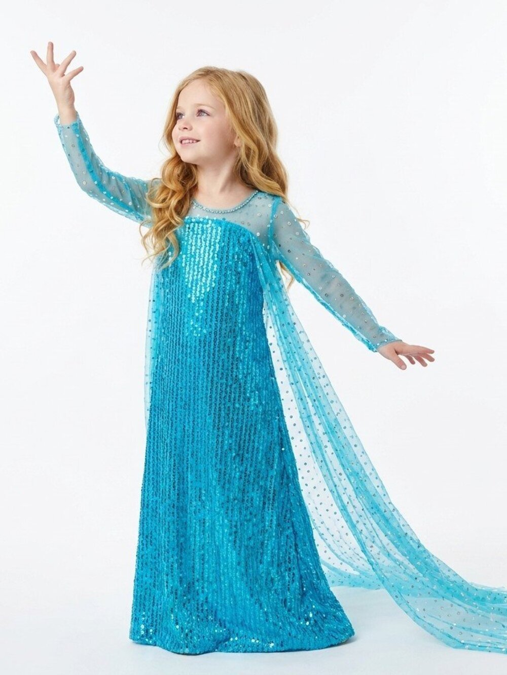 Ice Queen Inspired Blue Sequin Princess Dress with Cape